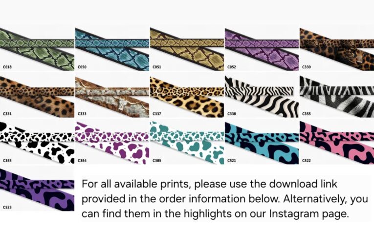 Lutchfords printed accent leads in vibrant patterns including snake, leopard, zebra, cow and geometric designs displayed against white background.