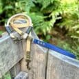 Aubreys x Lutchfords collaboration paracord collar and BioThane lead in beige, navy and olive with antique brass hardware.